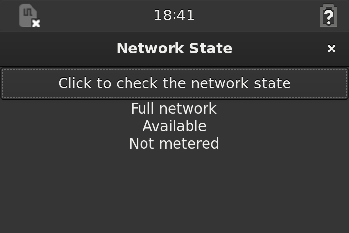 A screenshot of the Network State application running in the phone environment